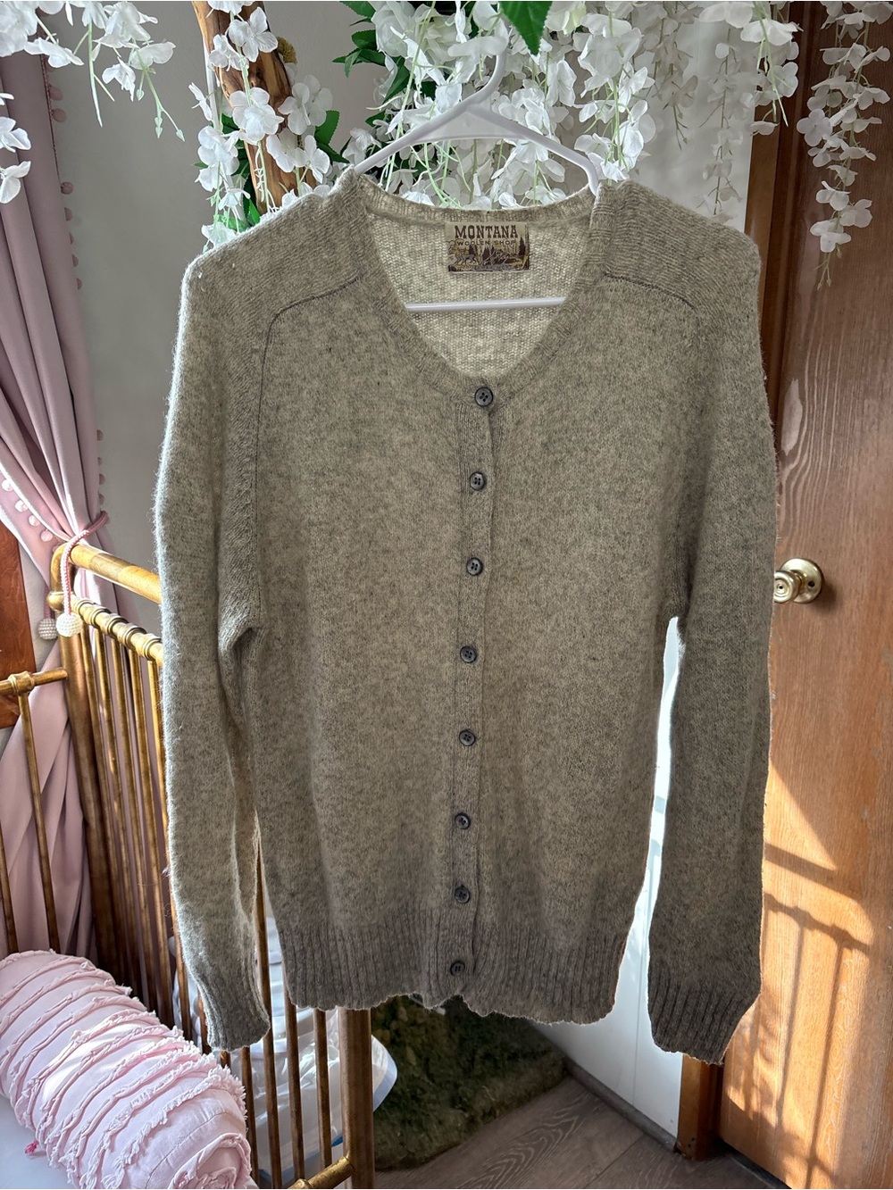 Vintage Montana 100% Wool Taupe Button-Up Wool Cardigan